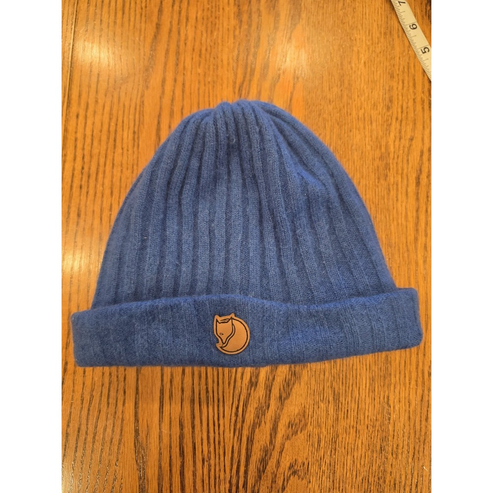 Fjallraven Byron Hat Rib Knit Beanie Acorn Blue Wool Blend One Size